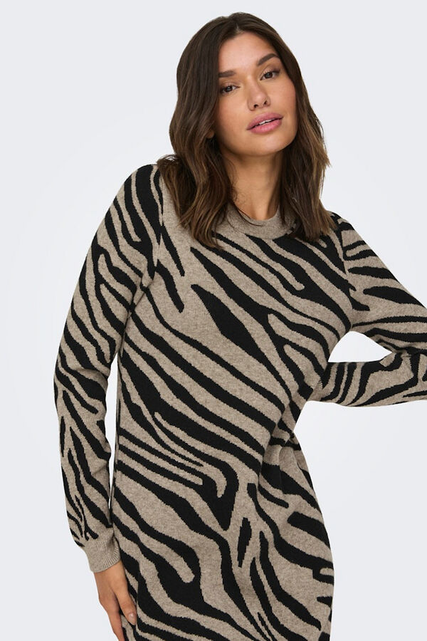 Only kurzes Kleid Strick- mit Animalprint Nude