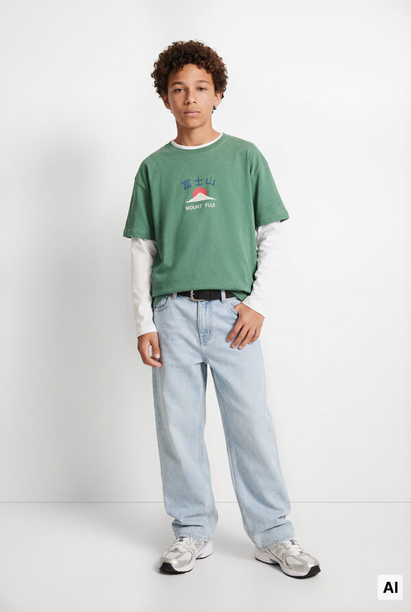 Springfield Kids Kids' short sleeve T-shirt with Mount Fuji text green