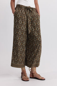 Springfield Printed fluid trousers with belt