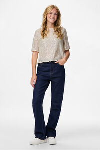 Pieces Top lantejoulas manga curta 