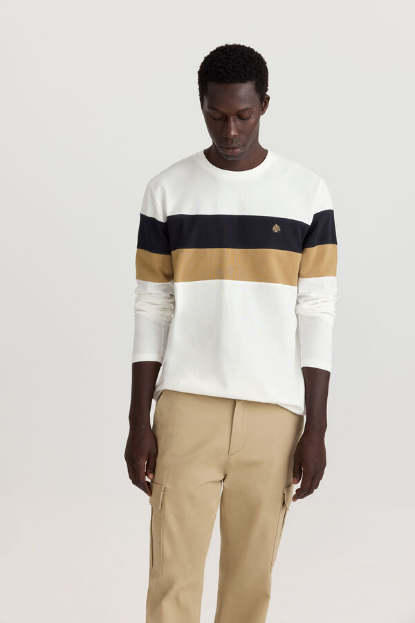 Springfield Piqu&eacute; long sleeve colour block T-shirt beige