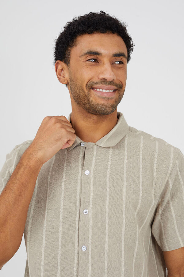 Brave Soul Camisa a rayas manga corta beige