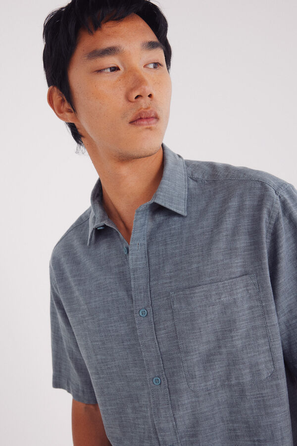 Springfield short sleeve sleeved linen shirt blue