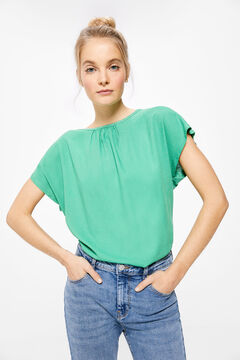 Springfield Two-material gathered neckline T-shirt green