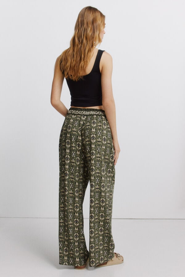 Springfield Printed rustic drawstring trousers green