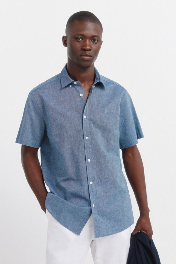 Springfield Linen short sleeve shirt blue