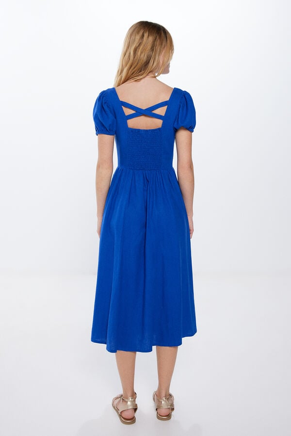 Springfield Midi dress with buttons and crossed back plava
