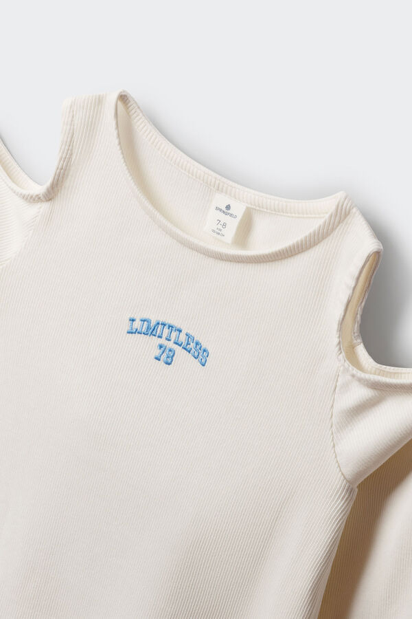 Springfield Kids T-shirt manga comprida ombro descoberto canelada de menina bege