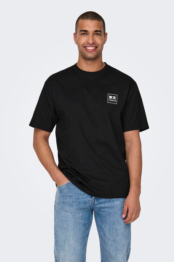 Springfield Short-sleeved T-shirt with Chinese letters crna