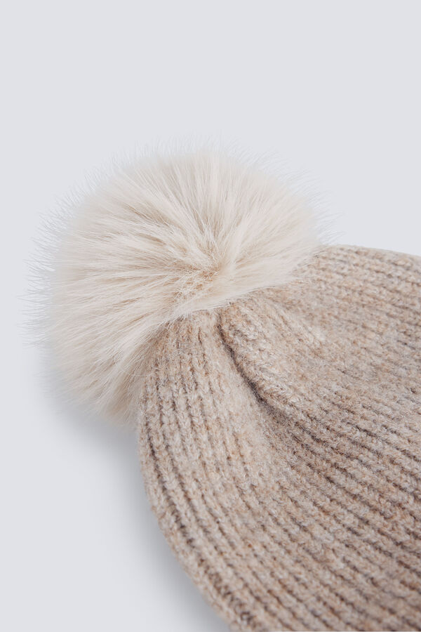 Springfield Pompom jersey-knit beanie nude