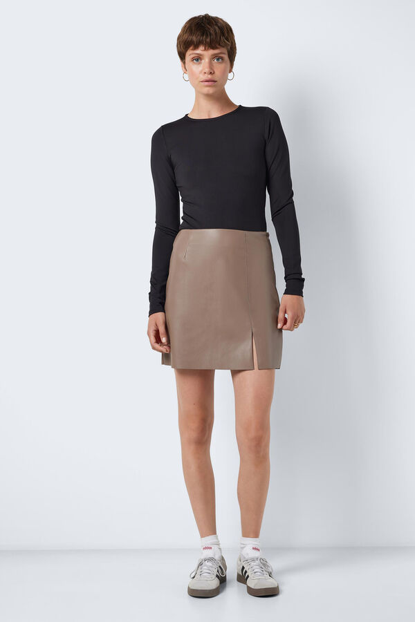 Springfield Short faux leather skirt beige