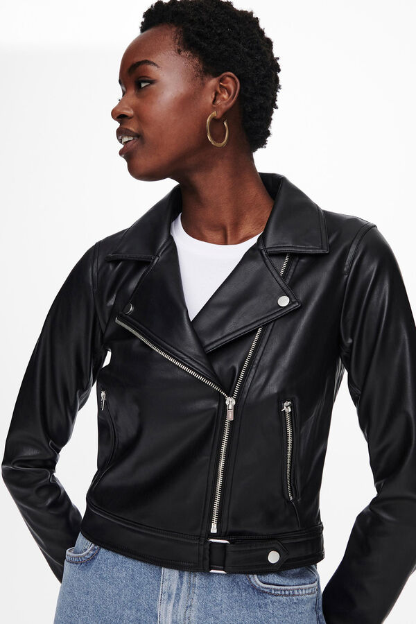 Springfield Faux leather lapel jacket crna