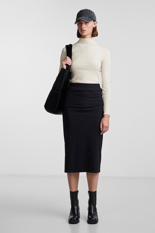 Springfield Falda midi de punto con cintura elástica y apertura en el lateral. negro