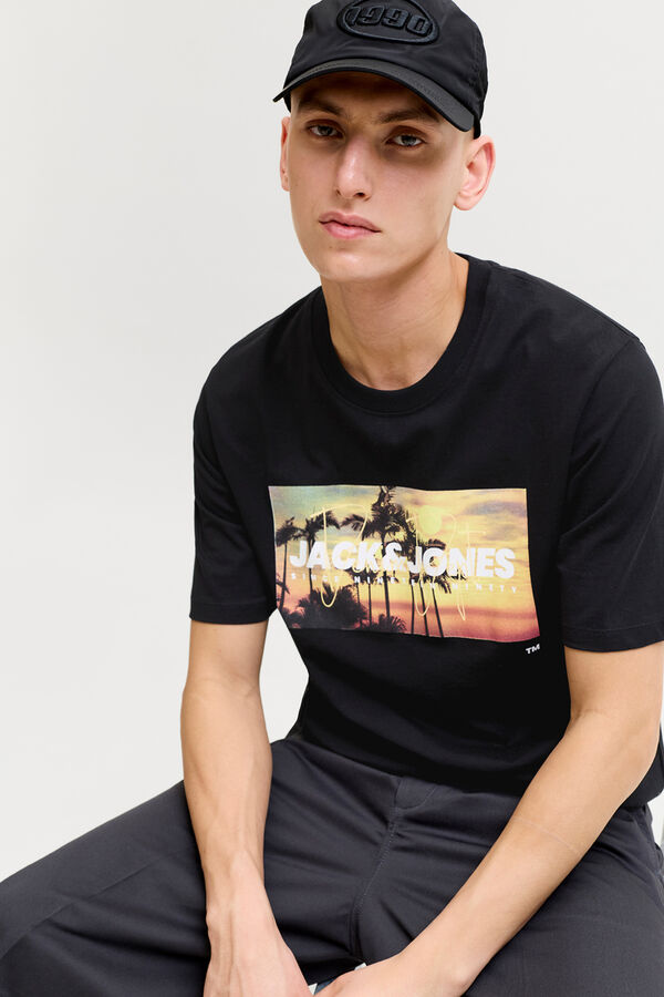 Jack & Jones T-shirt em algod&atilde;o estampada preto