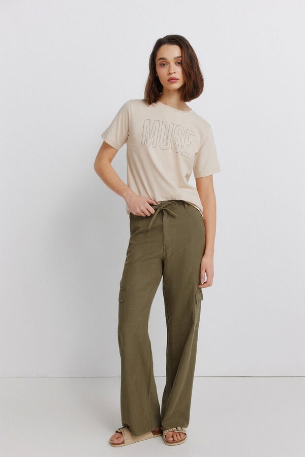 Springfield Studded short sleeve T-shirt beige