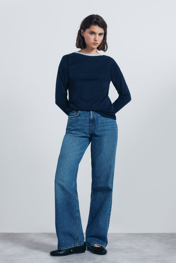 Springfield Lurex neck t-shirt blue