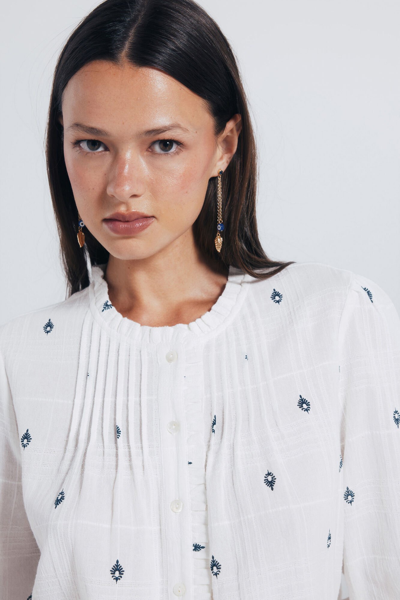 Springfield Blouse with gathered ruffles and placket