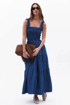 Oxxo Vestido denim con nido de abeja