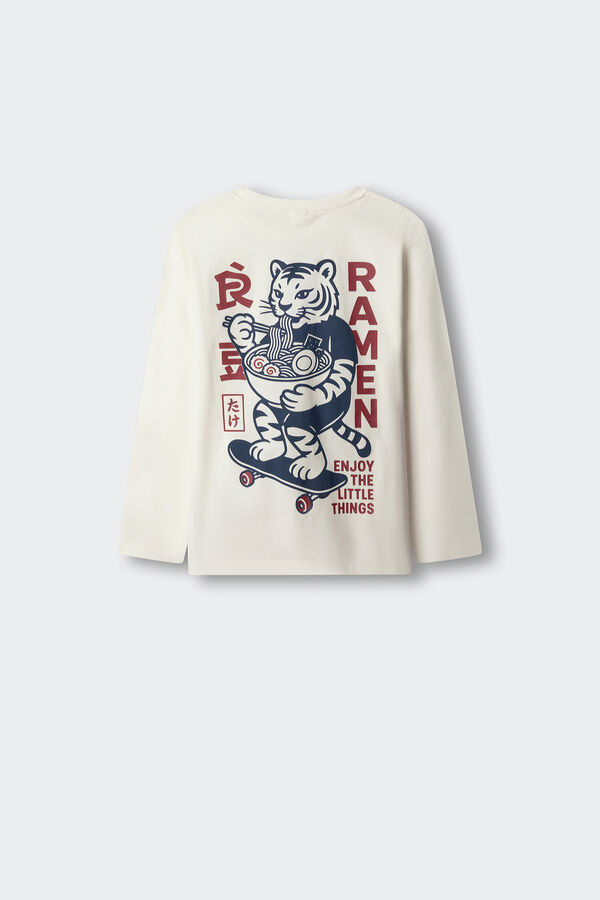 Springfield Kids Camiseta manga larga Tigre Ramen ni&ntilde;o marfil