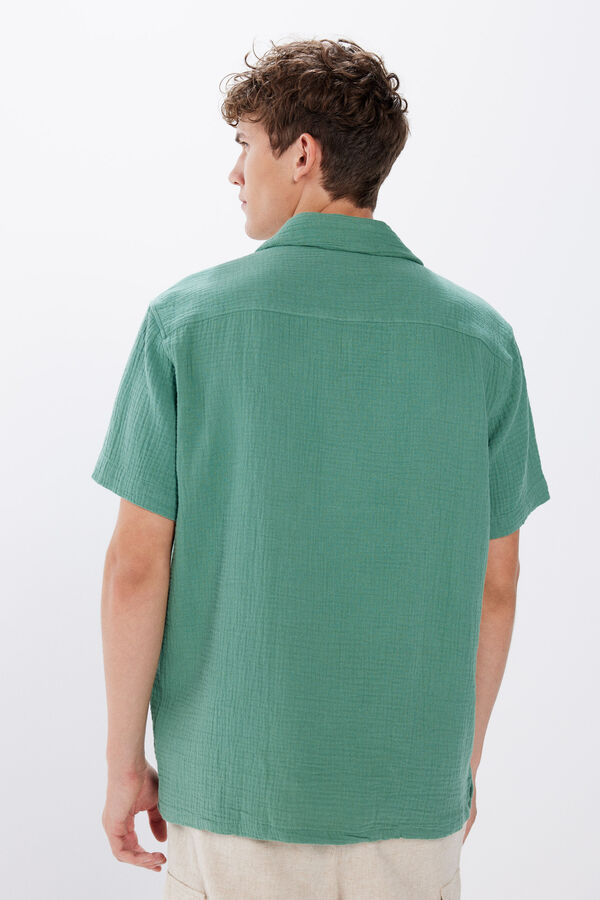 Springfield Camisa manga corta tejido arrugado verde