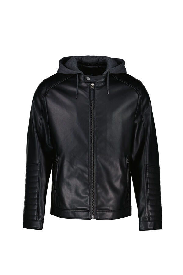 Springfield Faux leather biker jacket with hood black