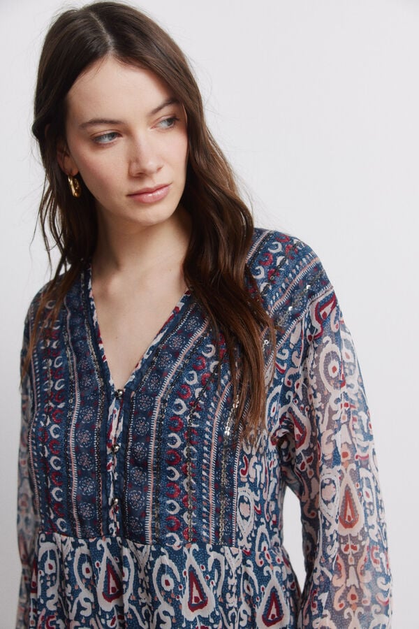 Springfield Sequinned chiffon short dress blue