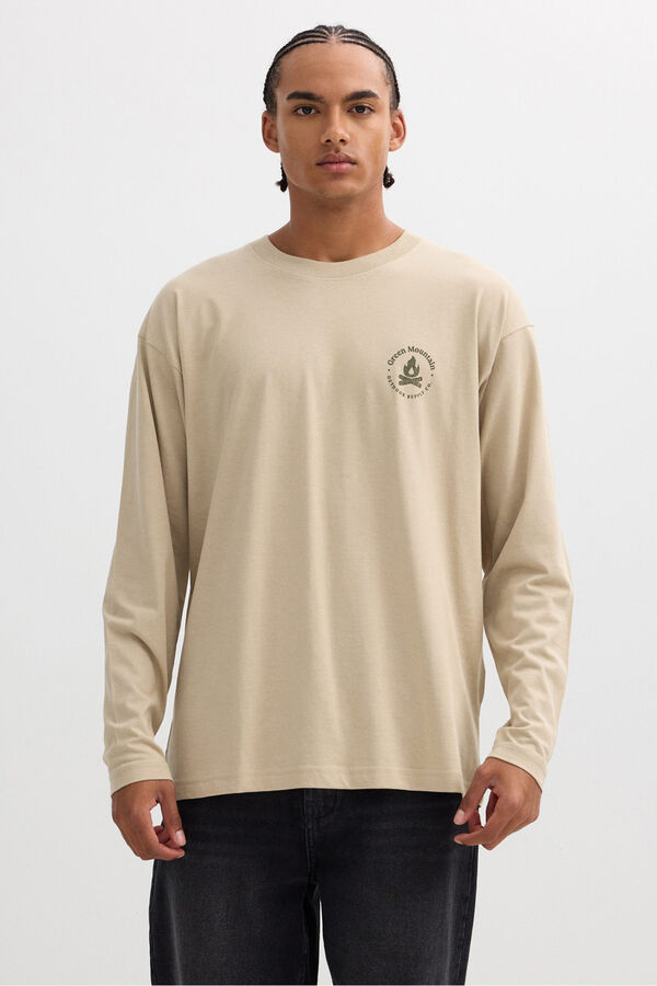 Inside T-shirt com estampado da natureza bege