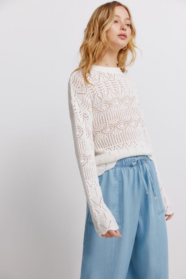 Springfield Tencel denim elasticated trim trousers blue