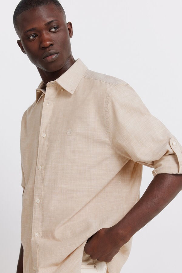 Springfield Slub cotton shirt brown