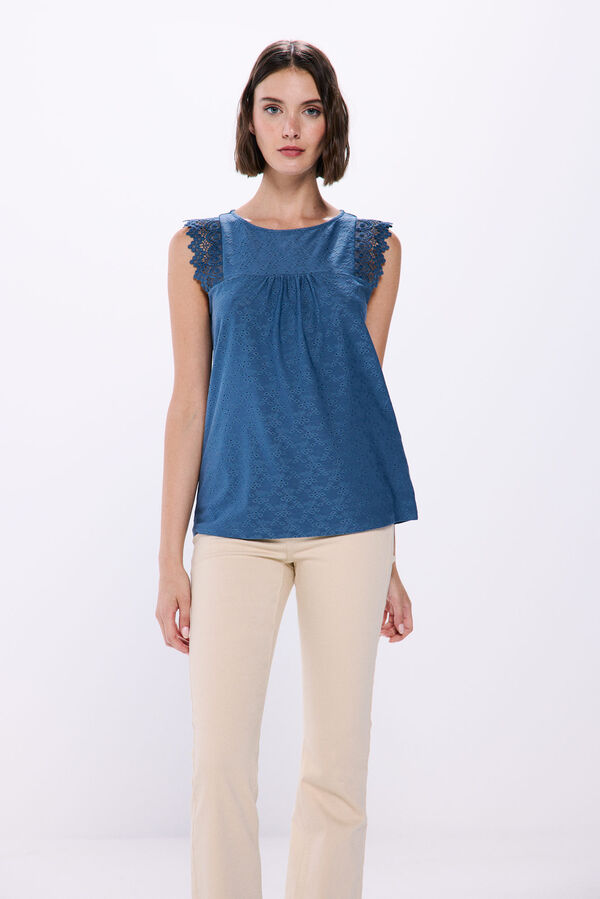 Springfield Lace shoulders T-shirt blue