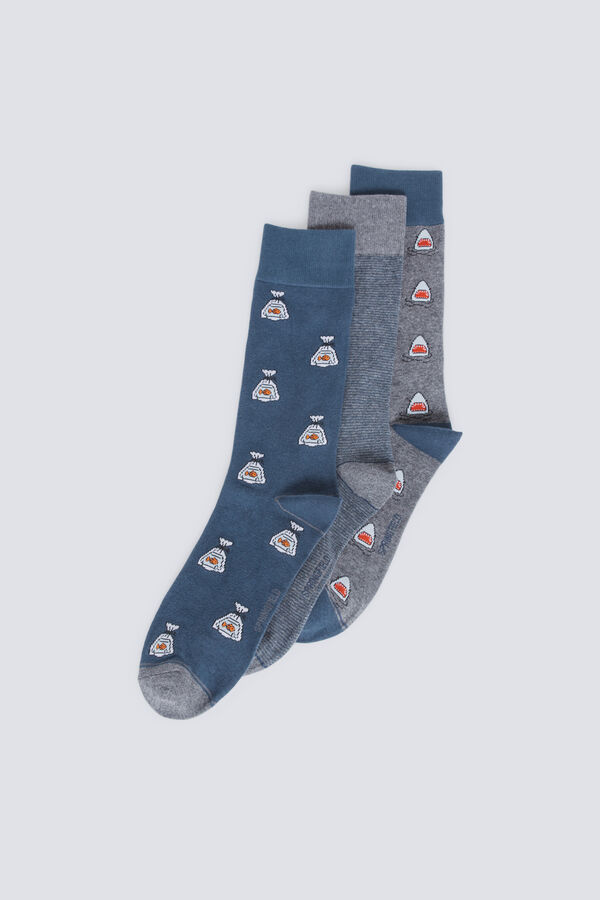 Springfield 3er-Pack lange Socken mit Hai und Fisch Blau