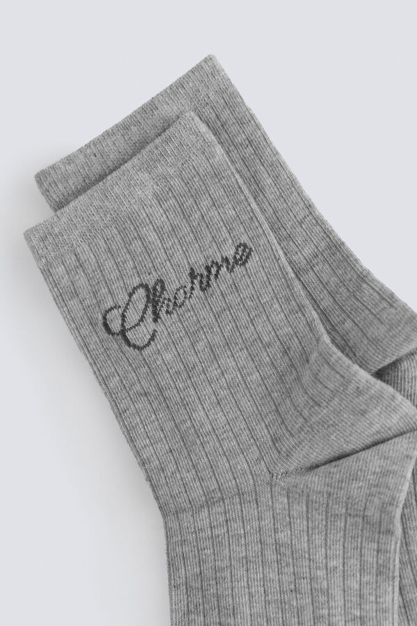 Springfield Ribbed word socks grey