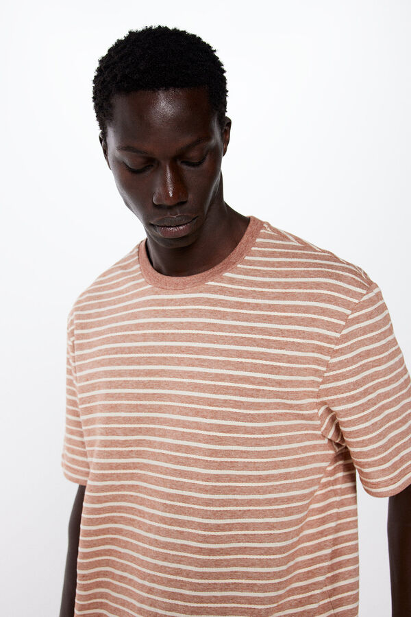 Springfield Textured stripe T-shirt tan