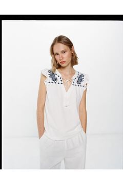 Springfield Ethnic embroidered T-shirt beige