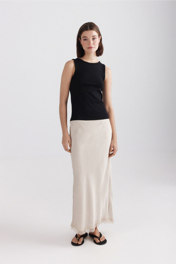 Springfield Satin-finish midi lace skirt beige