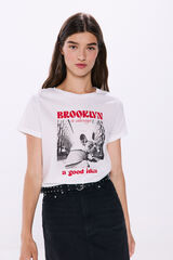 Springfield Camiseta gráfica algodón manga vuelta beige
