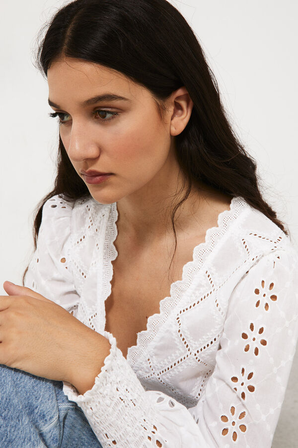 Springfield Short Swiss embroidery blouse bijela