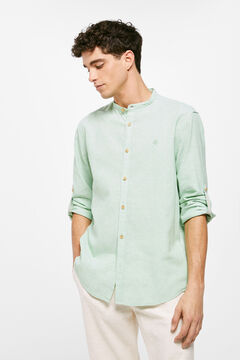 Springfield Linen mandarin collar shirt green