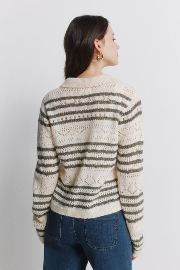 Springfield Cardigan pointelle &agrave; rayures marron