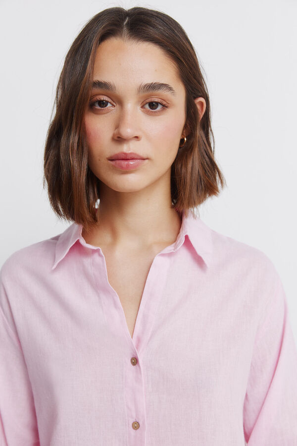Springfield Semi-open linen shirt pink