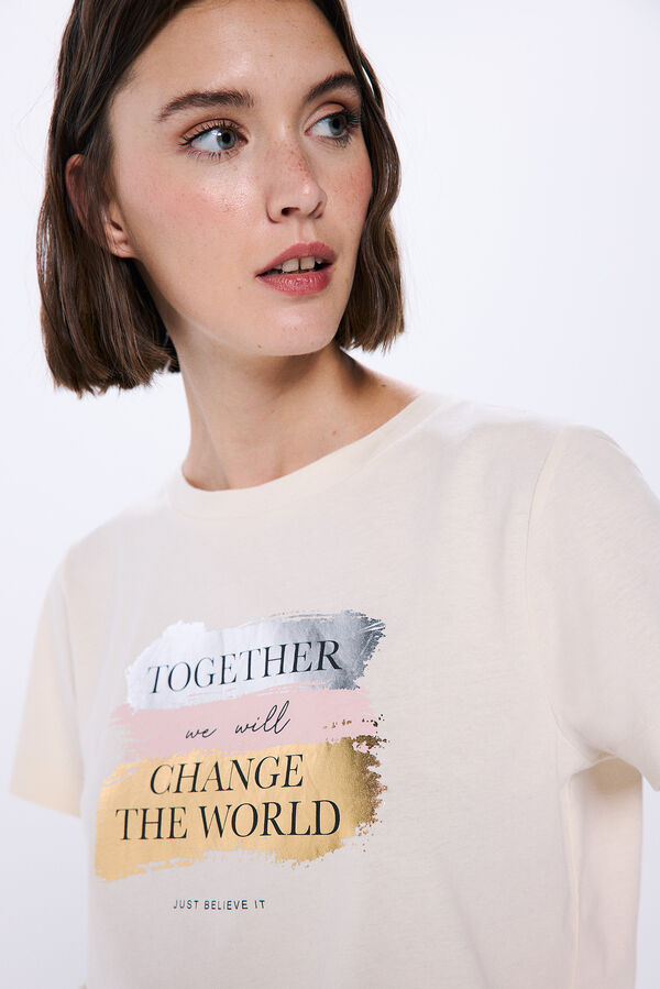 Springfield Camiseta "Together we will change the world" estampado tostado