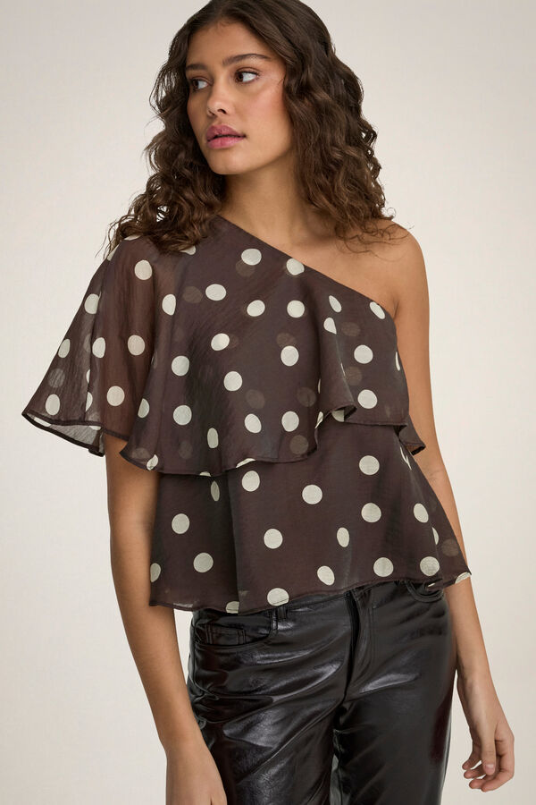 JDY Asymmetric ruffle top nude