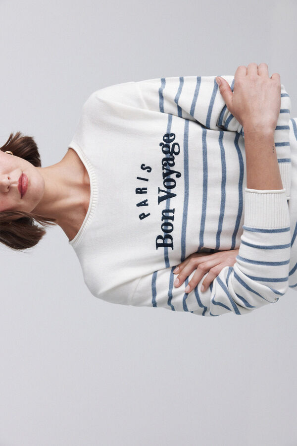 Springfield Striped mixed-material jumper white