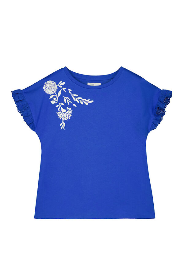 Springfield T-Shirt bestickte Blume Rüschen blau