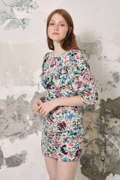 Springfield Printed short dress with ruching petrol
