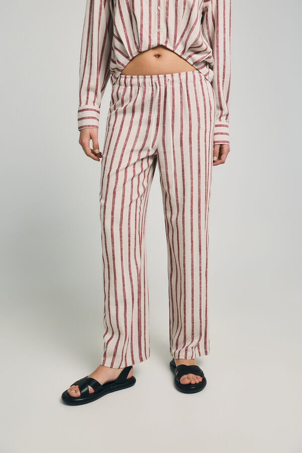 Only Gestreifte Leinenhose Beige