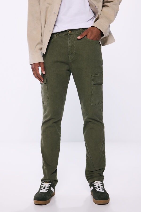 Springfield Slim fit washed cargo pants tamnokaki