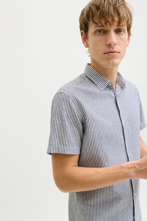 JJ REBEL Linen comfort fit shirt blue