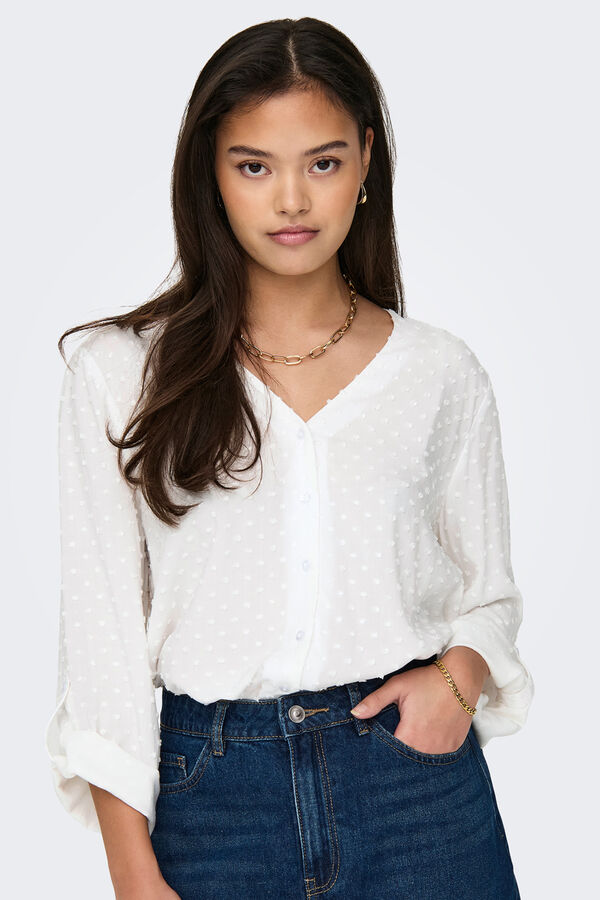 JDY Blusa manga larga plumeti blanco