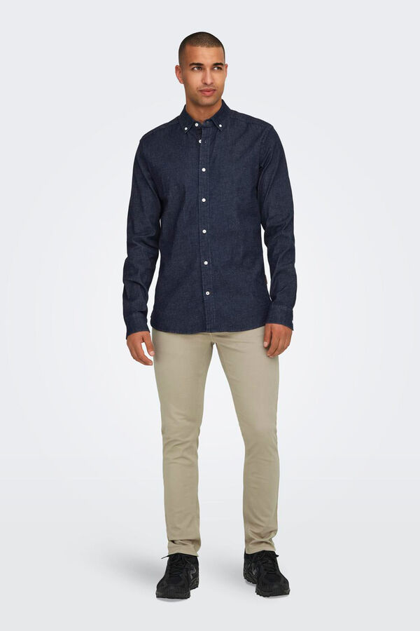 Springfield Chambray shirt with classic neck  navy